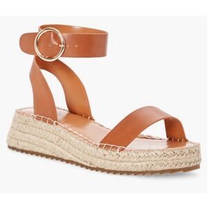 ShoeDazzle Women's DARLYN Brown Faux Leather Buckle Strap Espadrille Sandals